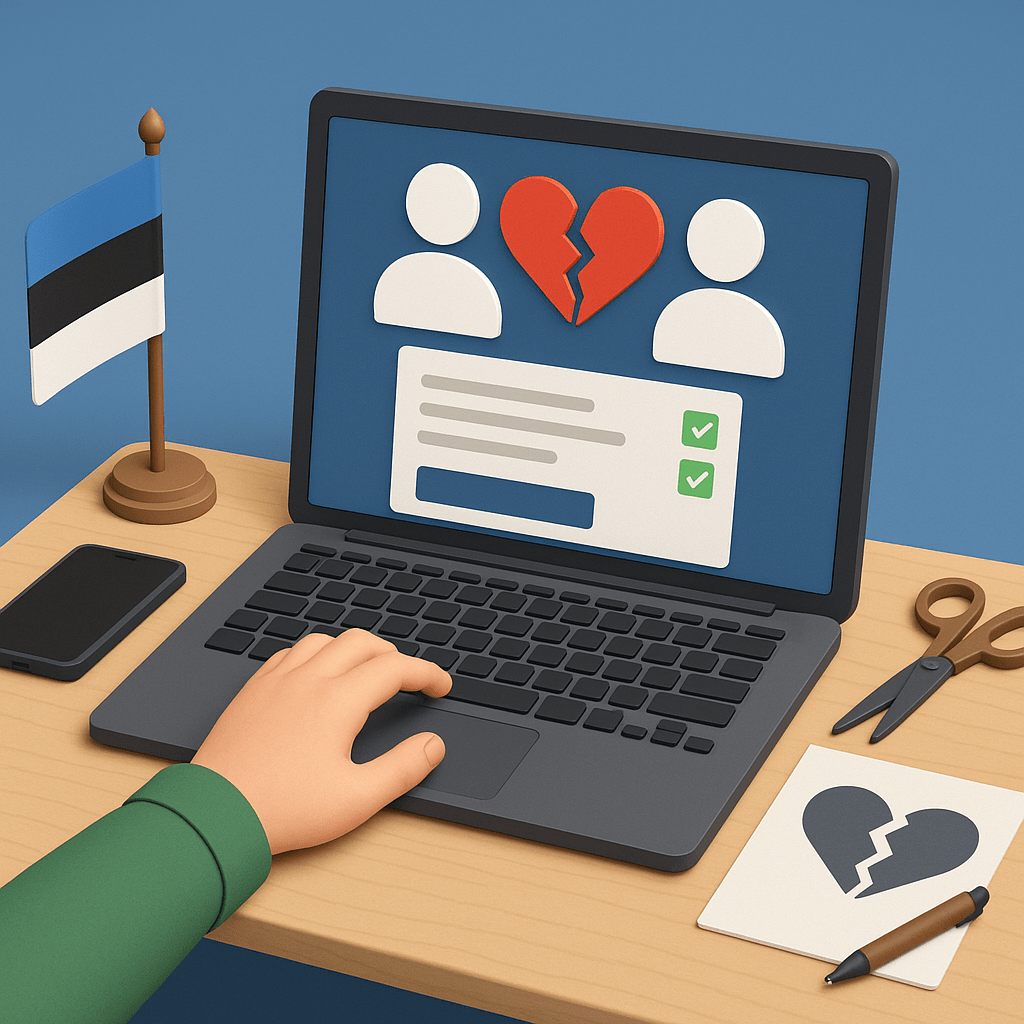 Онлайн-розлучення в Естонії через інтернет-платформу — символічне 3D-зображення