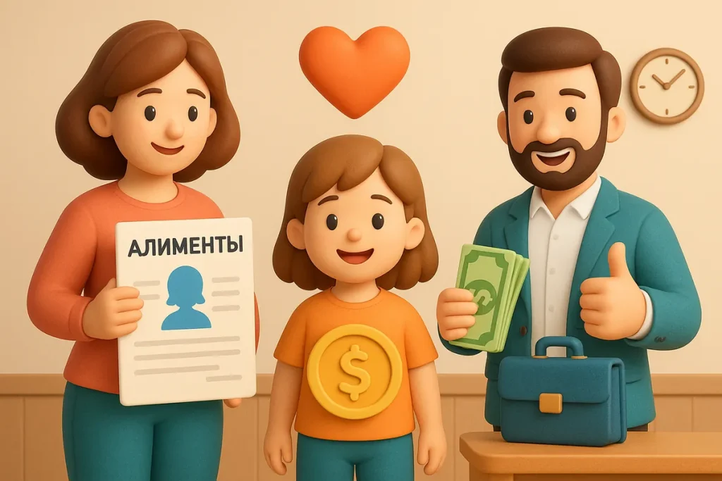 Счастливая семья при передаче алиментов на детей